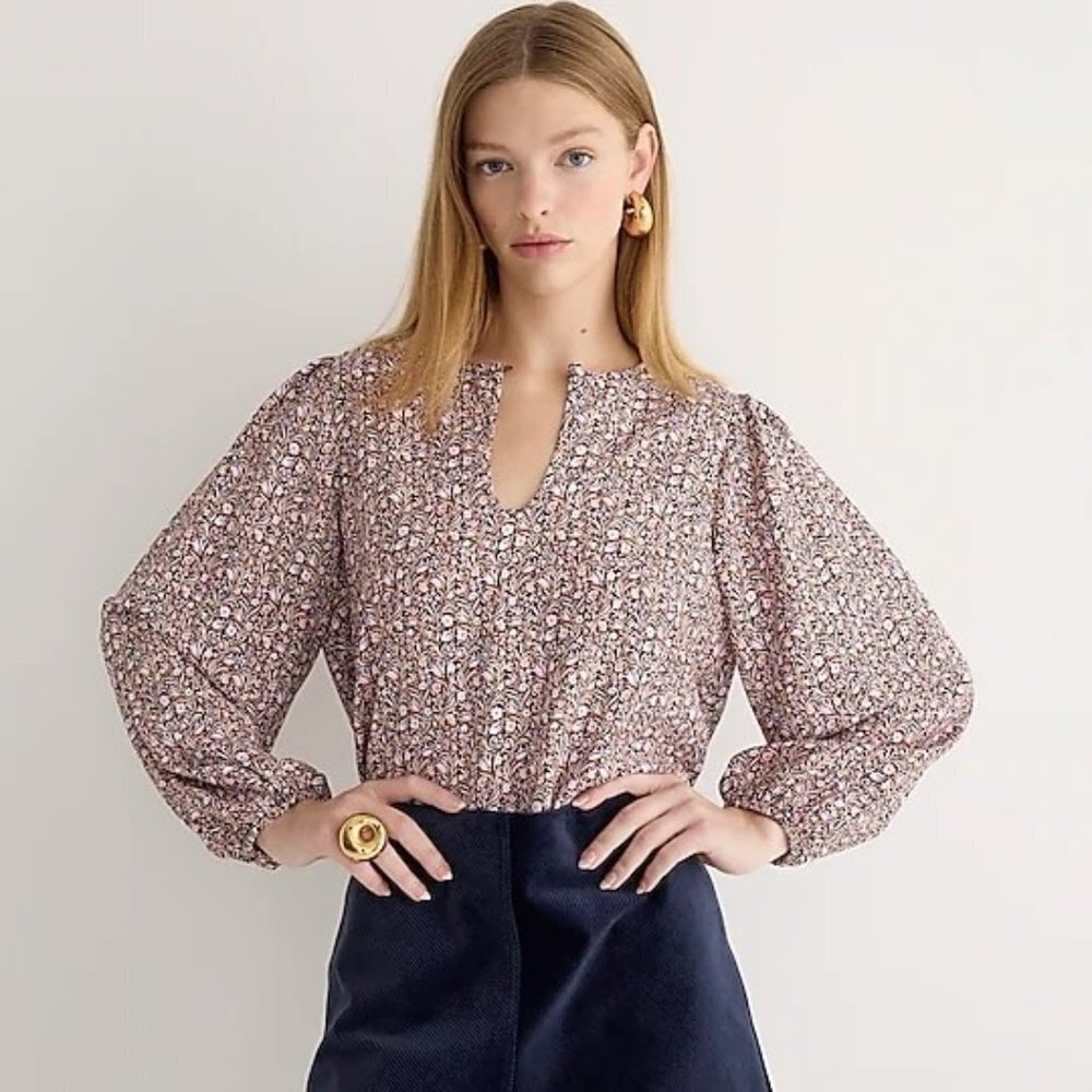J.Crew Long Puff Sleeve Paisley Floral Blouse S - Picture 2 of 12